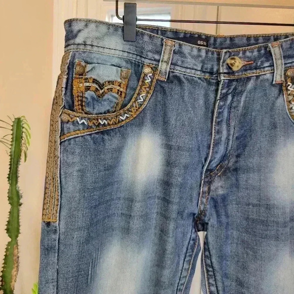 GS115 Embroydered Western Cowboy 100% Cotton Jeans, Size 36×32 Line Dancing - Picture 5 of 12